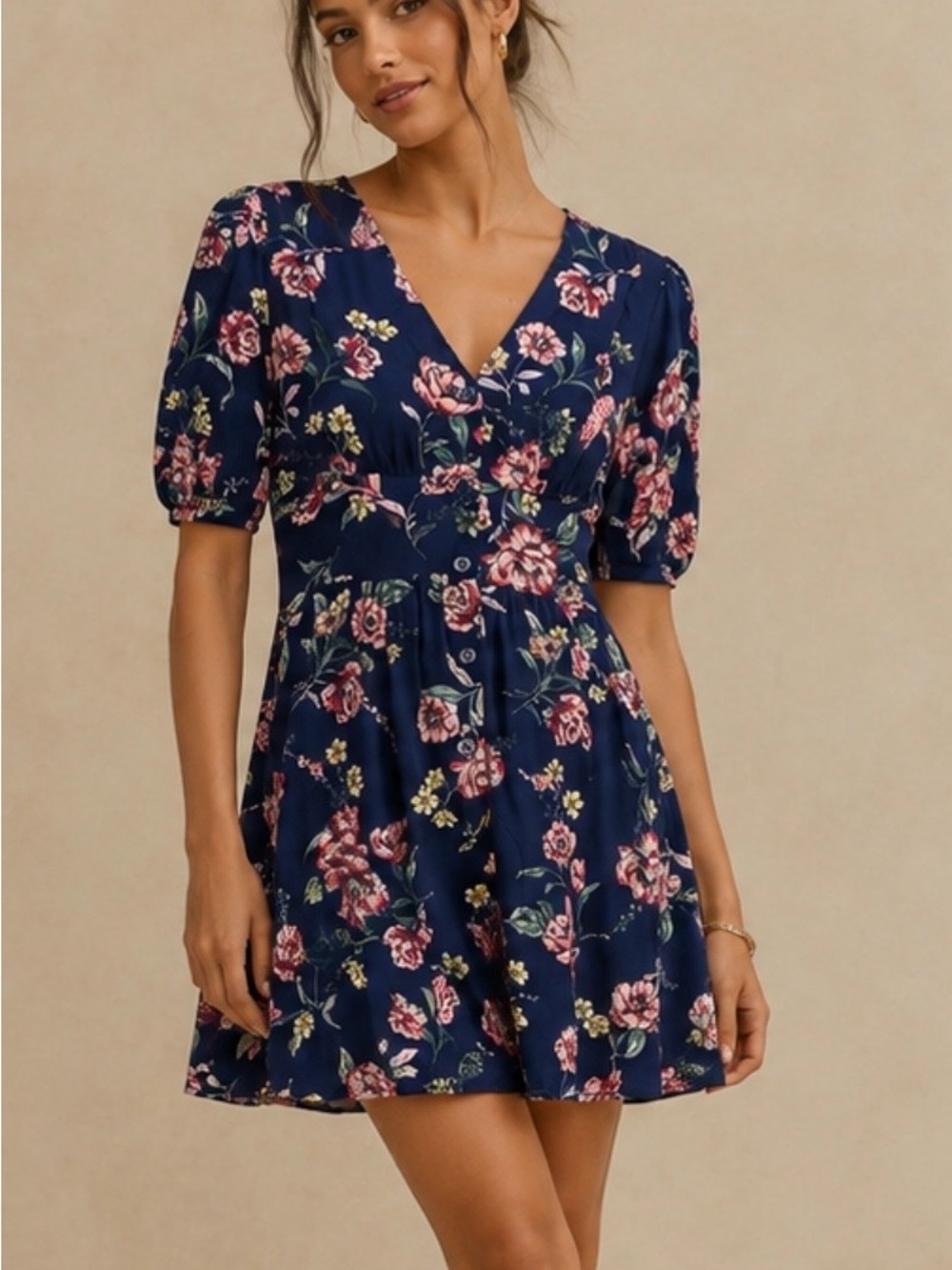 Band Of Gypsies Navy Floral Print Dress NWT